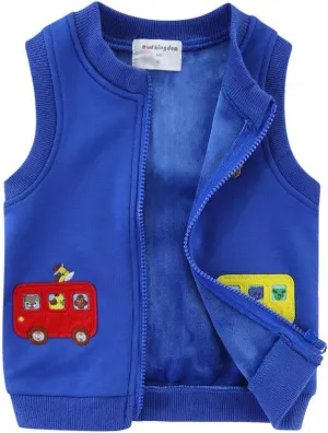 Mud Kingdom Little Boys Fleece Lined Vest Cute Cartoon Patterns Zipper Closure Sleeveless Jacket Thick Warm Outerwear