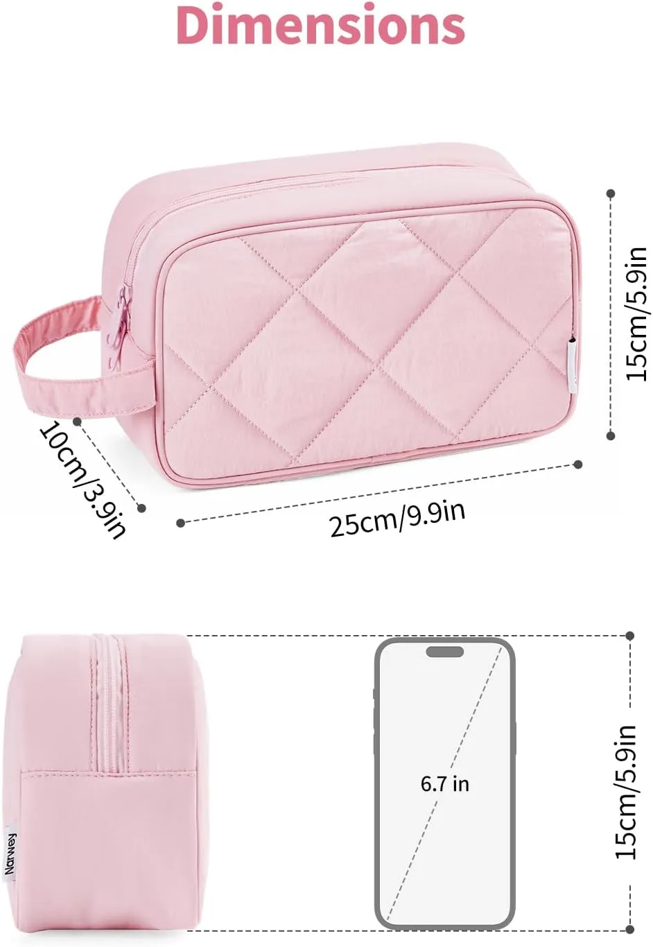 Narwey Travel Toiletry Bag for Traveling Women Travel Bag for Toiletries, Quilted Large Makeup Cosmetic Make up Bags Medicine Bag for Girls (Pink)