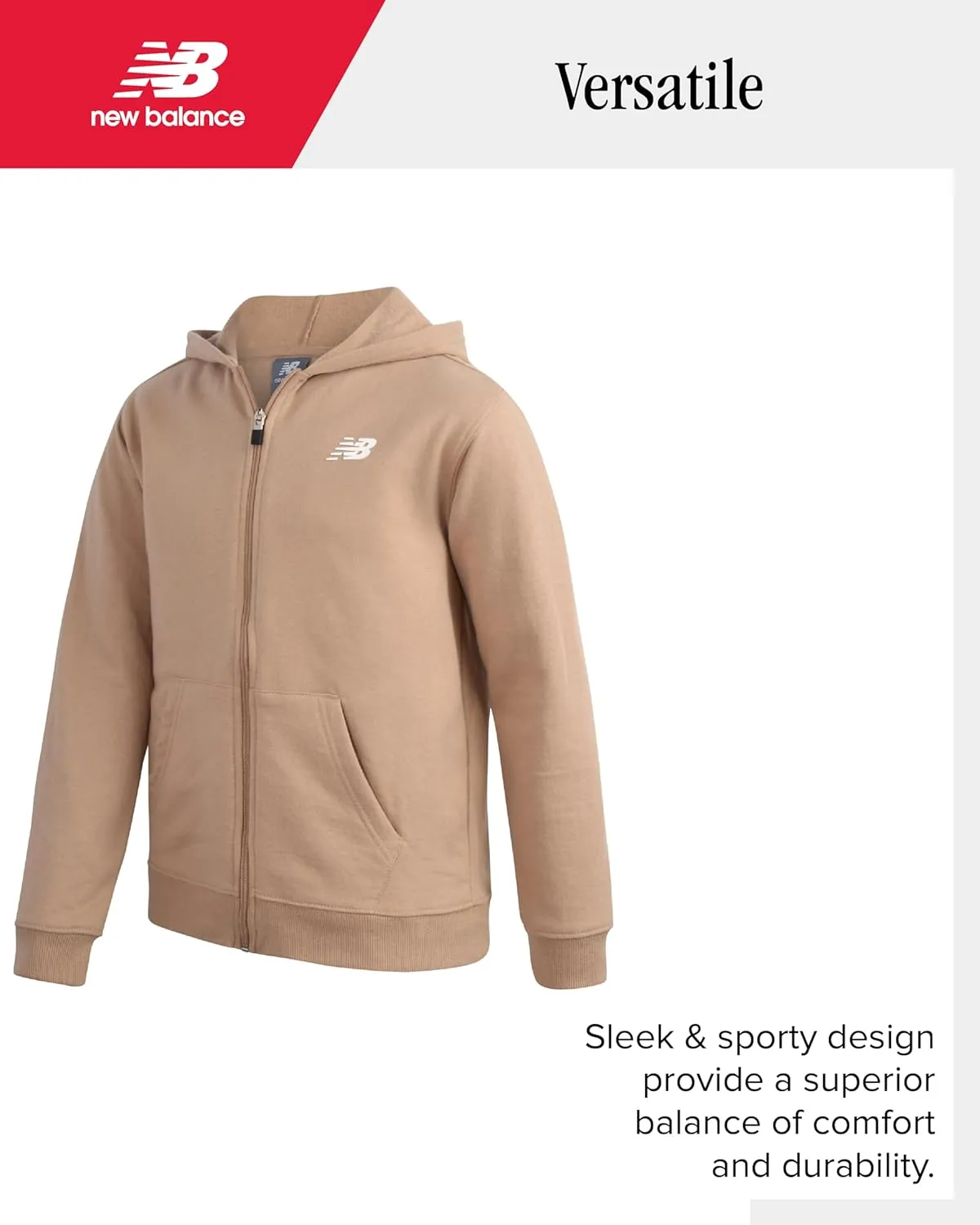 New Balance Girls' Active Sweatshirt - Zip-Up Fleece Hoodie Sweatshirt - Performance Activewear Sweatshirt for Girls (7-16)
