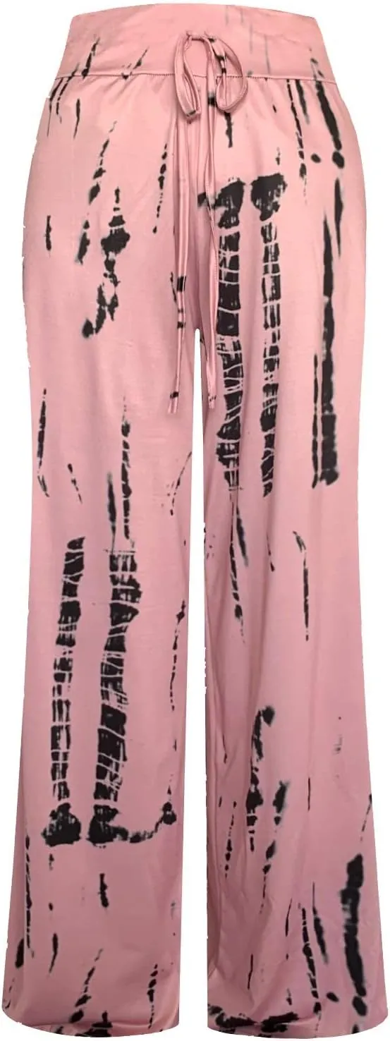 NEWCOSPLAY Women's Comfy Pajama Pants Casual Drawstring Palazzo Lounge Wide Leg Pants