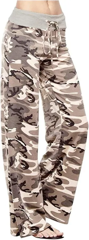 NEWCOSPLAY Women's Comfy Pajama Pants Casual Drawstring Palazzo Lounge Wide Leg Pants