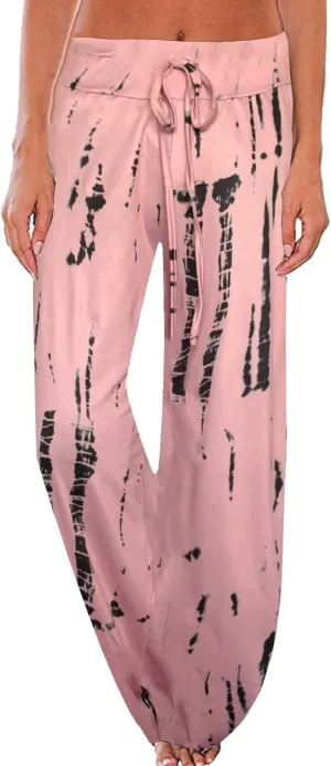 NEWCOSPLAY Women's Comfy Pajama Pants Casual Drawstring Palazzo Lounge Wide Leg Pants