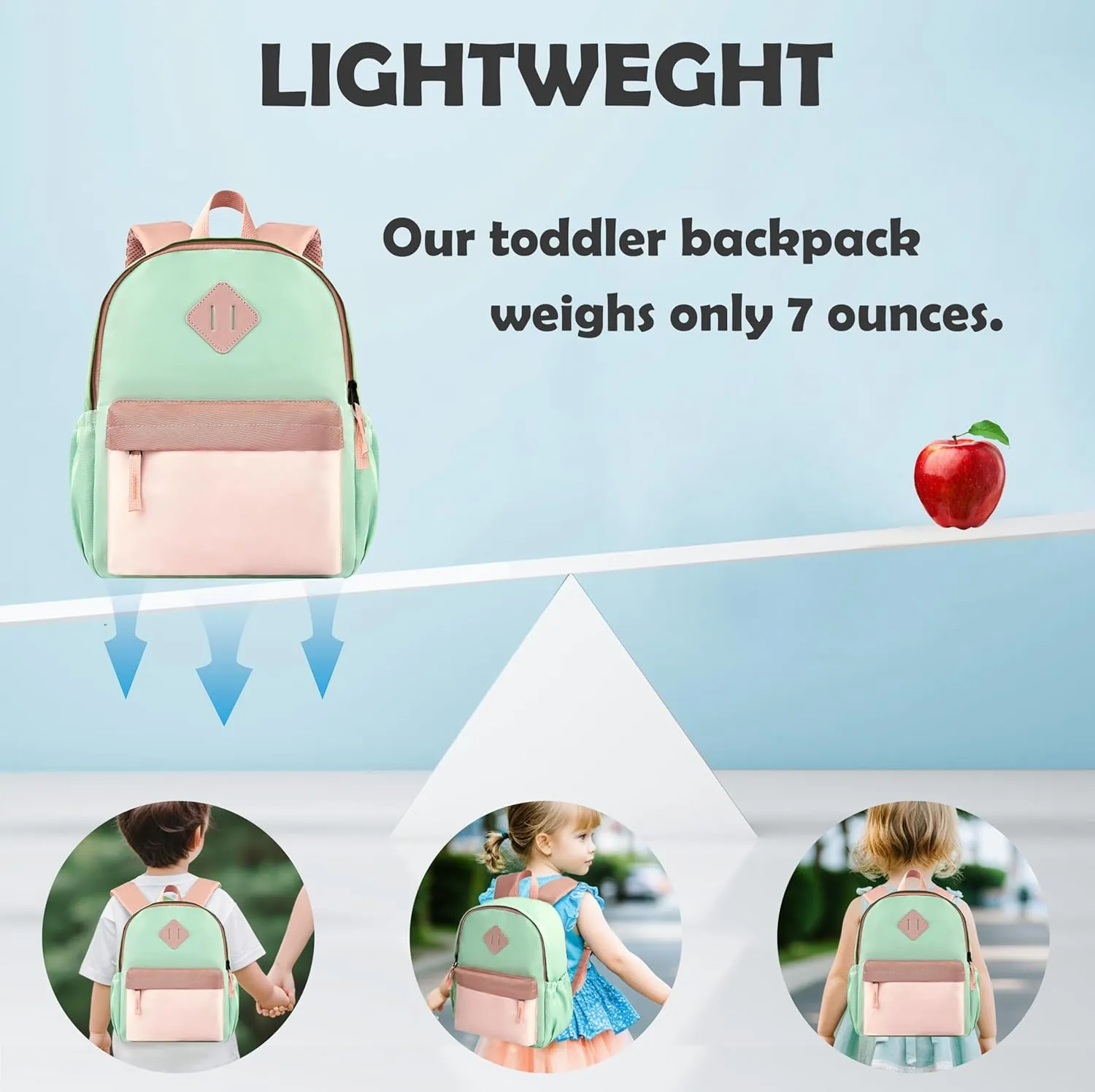 NICE CHOICE Toddler Backpack for Preschool Boys Girls, Outdoor Lightweight Kindergarten Elementary School Backpack Bag for Little Kids,Travel & Everyday Use, 12" H, For 2-4 Years,Small