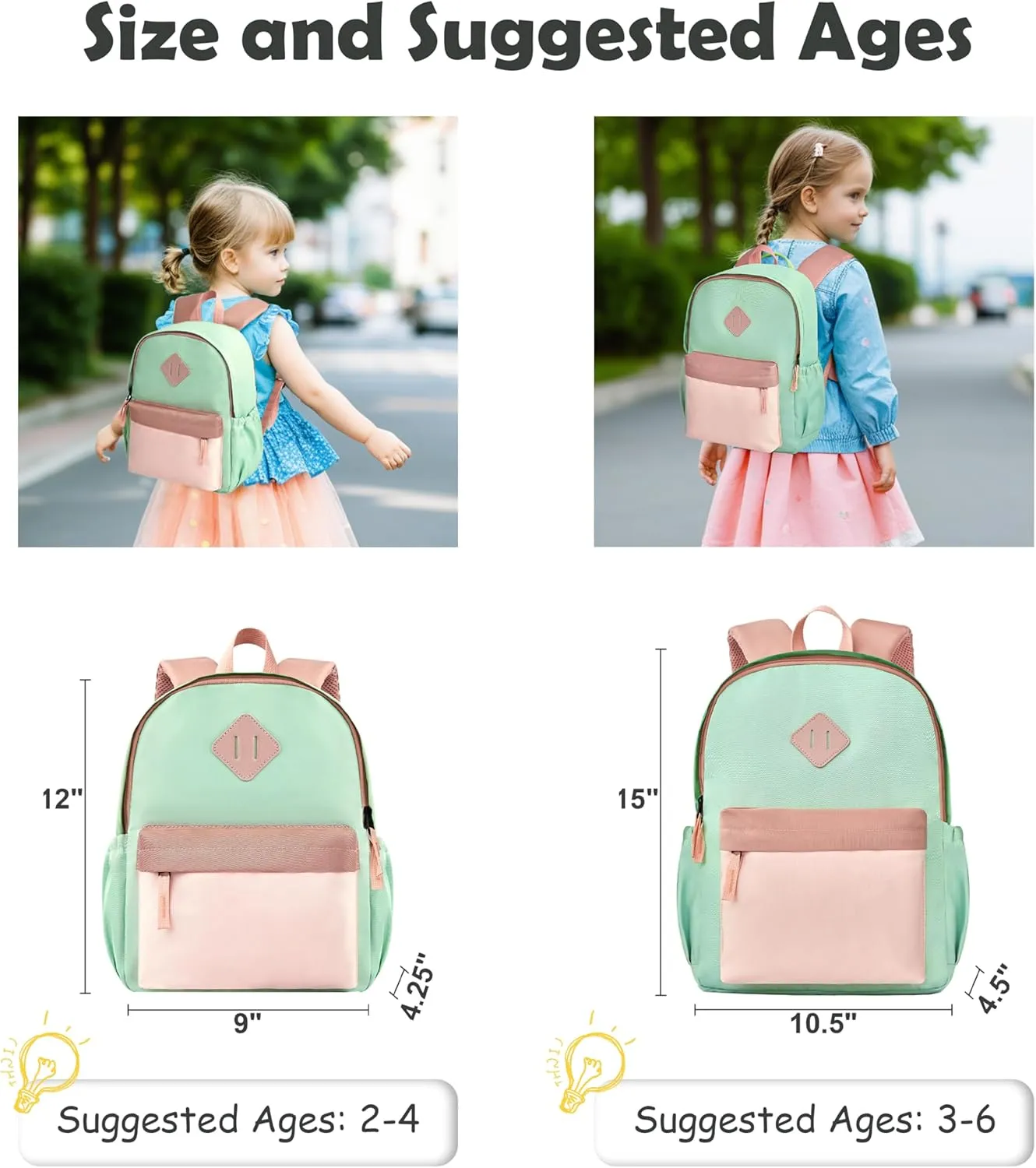 NICE CHOICE Toddler Backpack for Preschool Boys Girls, Outdoor Lightweight Kindergarten Elementary School Backpack Bag for Little Kids,Travel & Everyday Use, 12" H, For 2-4 Years,Small
