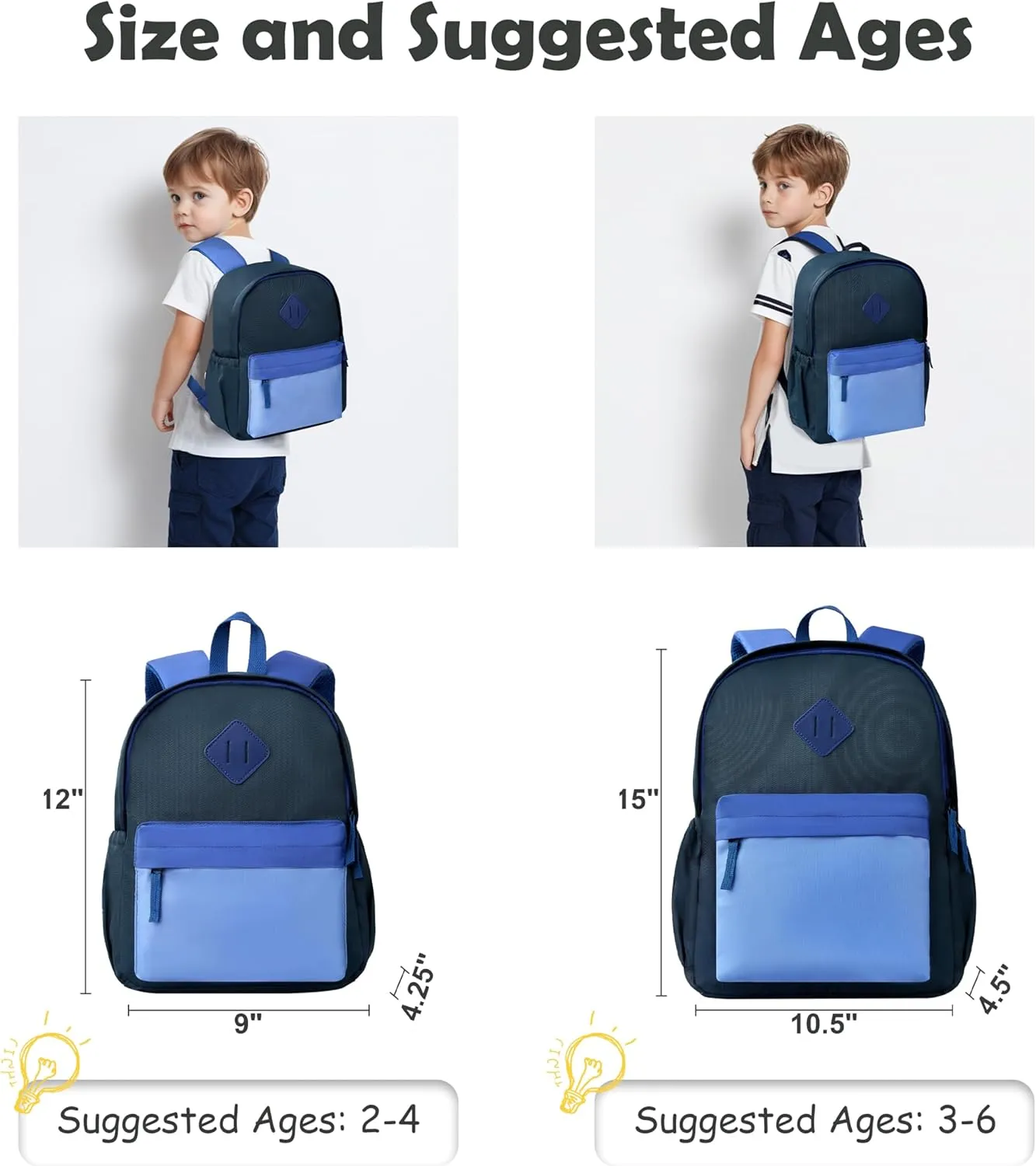 NICE CHOICE Toddler Mini Backpack for Boys Girls, Outdoor Lightweight Kindergarten Preschool Elementary School Backpack Bag for Little Kids,Travel & Everyday Use, 12" H, For 2-4 Years