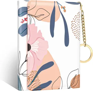 Nipichsha Womens Wallet, Small Credit Card Wallet for Women, Slim RFID Card Holder Purse with 7 Slots & ID Window, Artistic Leaf