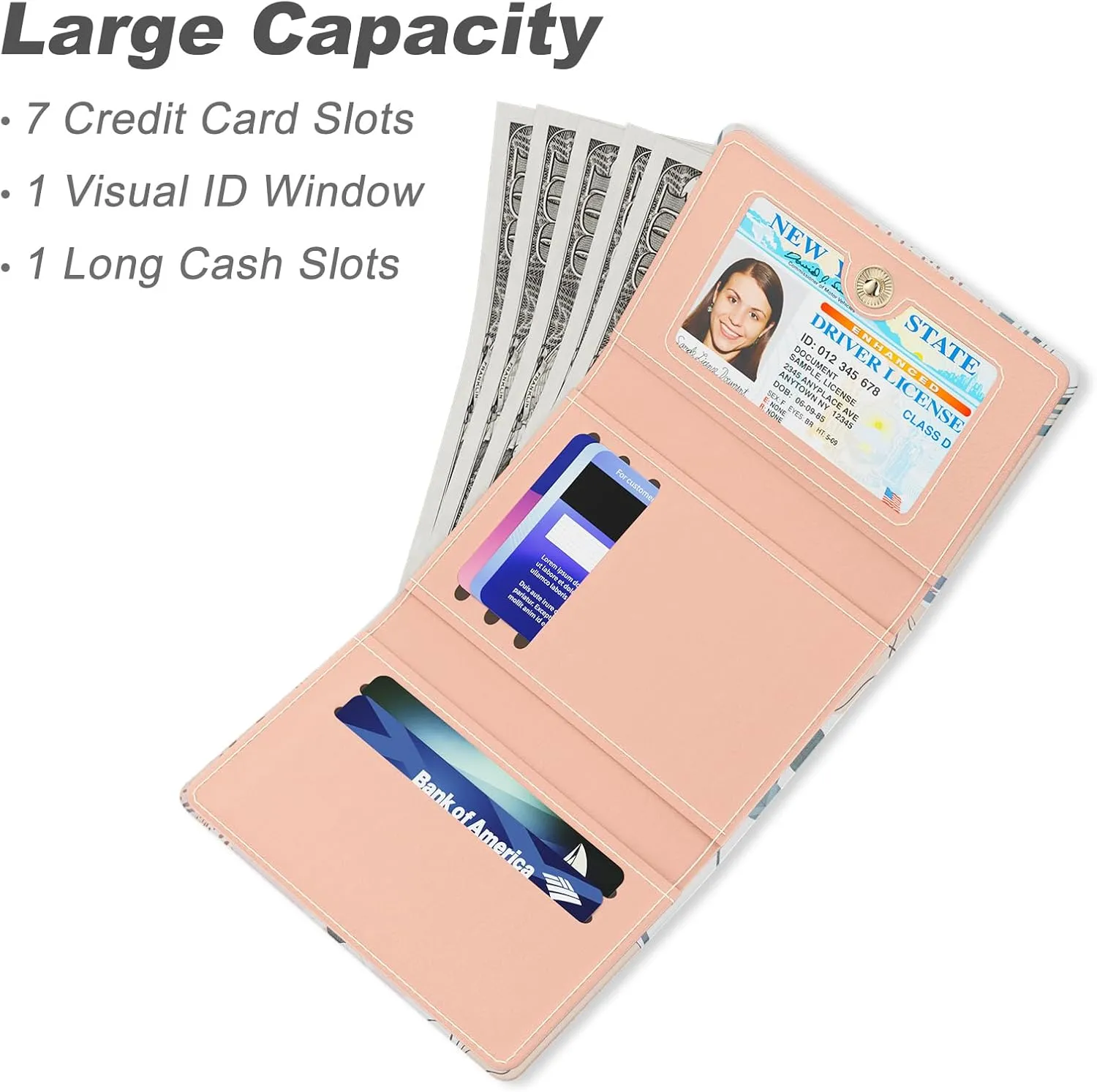 Nipichsha Womens Wallet, Small Credit Card Wallet for Women, Slim RFID Card Holder Purse with 7 Slots & ID Window, Artistic Leaf
