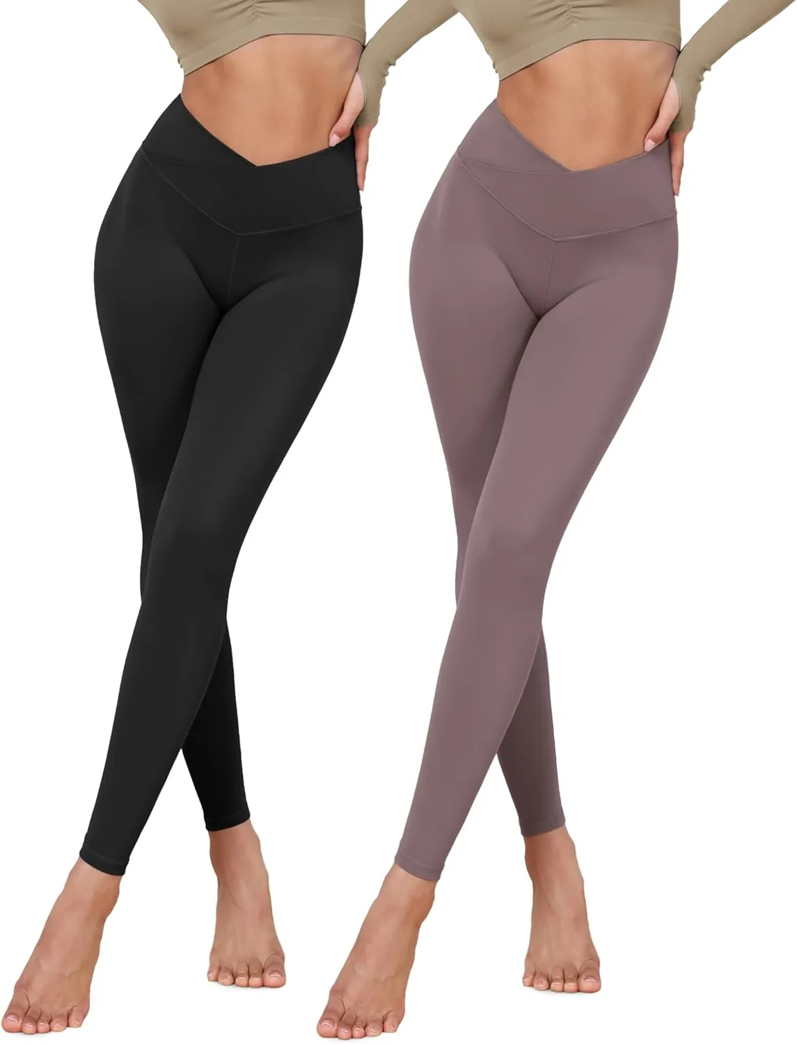 ODODOS 2 Pack Buttery Soft Cross Waist Leggings for Women, ODCLOUD 25" / 28" Crossover Lounge Yoga Pants
