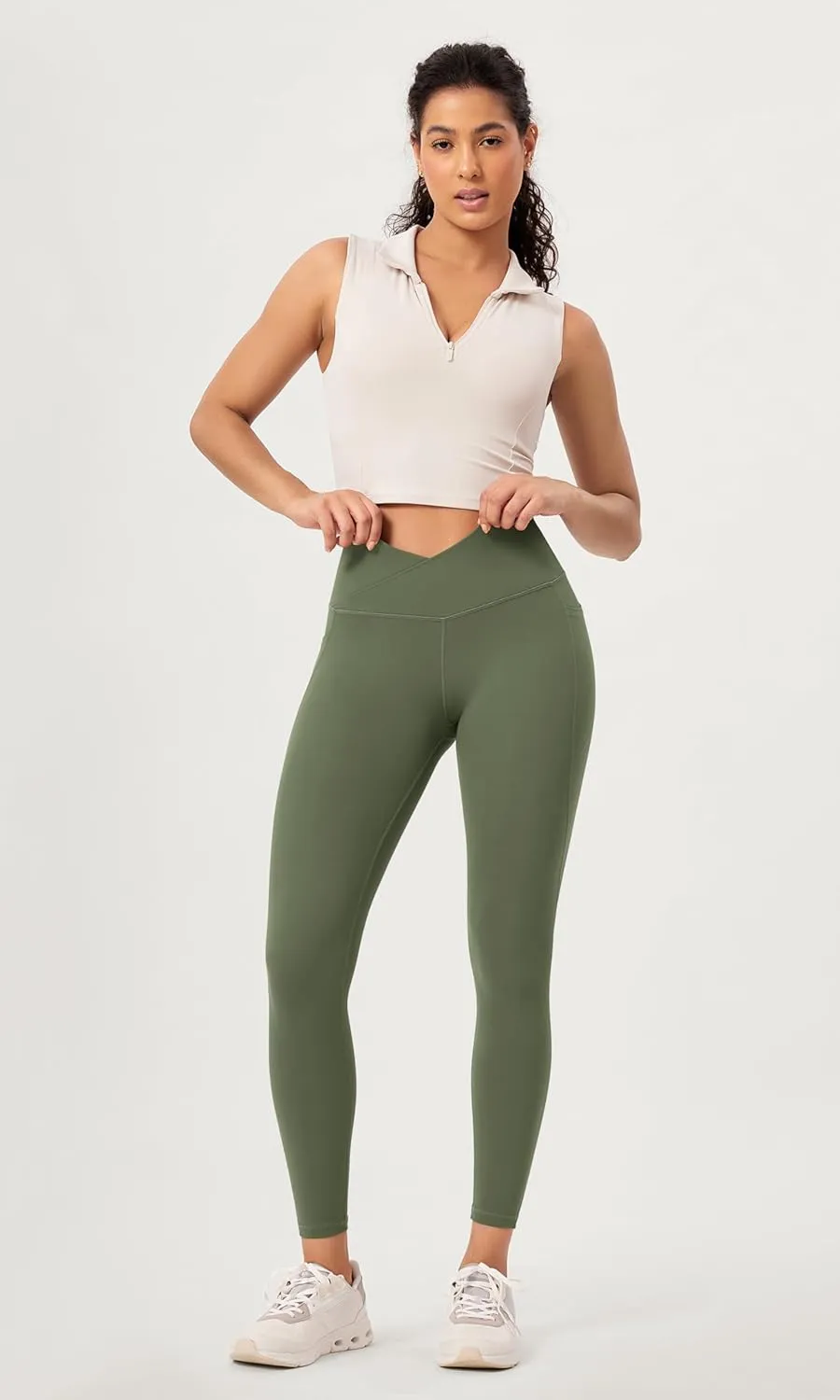 ODODOS 2 Pack Buttery Soft Cross Waist Leggings with Pockets for Women, ODCLOUD 25" / 28" Crossover Lounge Yoga Pants