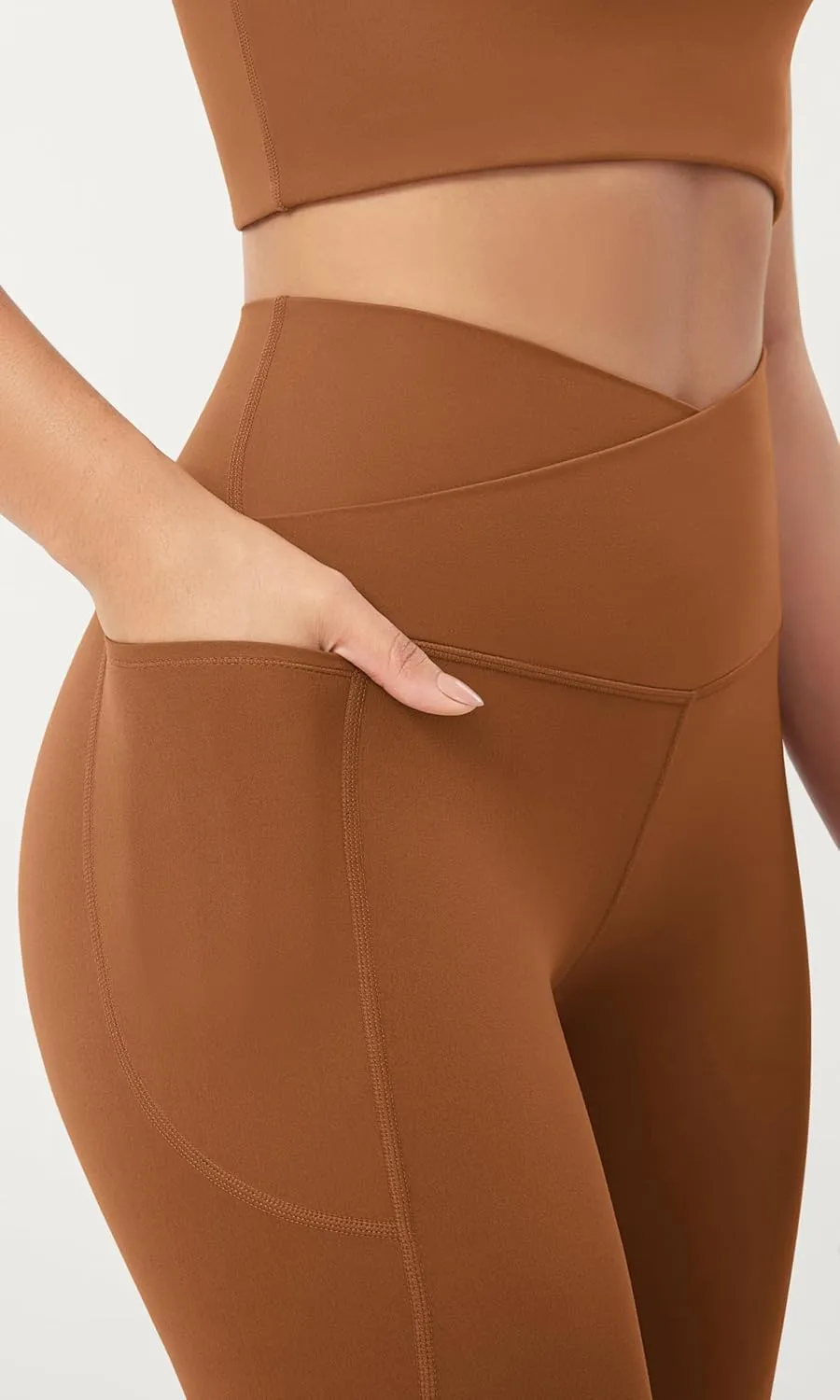 ODODOS Cloud Feeling Crossover 7/8 Leggings with Pockets for Women 25" / 28" V High Wasit Lounge Yoga Pants