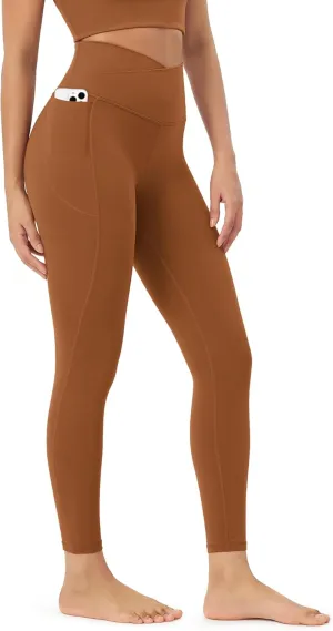 ODODOS Cloud Feeling Crossover 7/8 Leggings with Pockets for Women 25" / 28" V High Wasit Lounge Yoga Pants