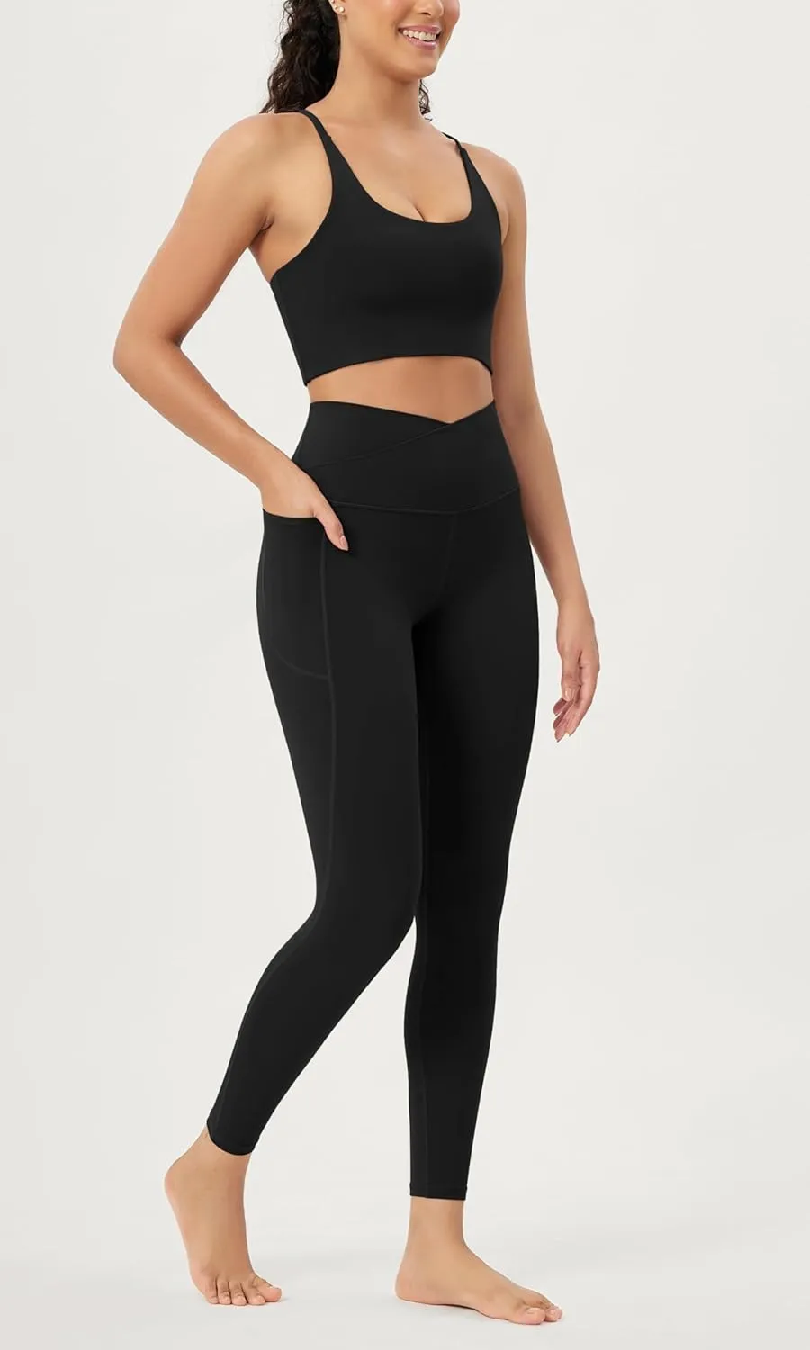 ODODOS Cloud Feeling Crossover 7/8 Leggings with Pockets for Women 25" / 28" V High Wasit Lounge Yoga Pants