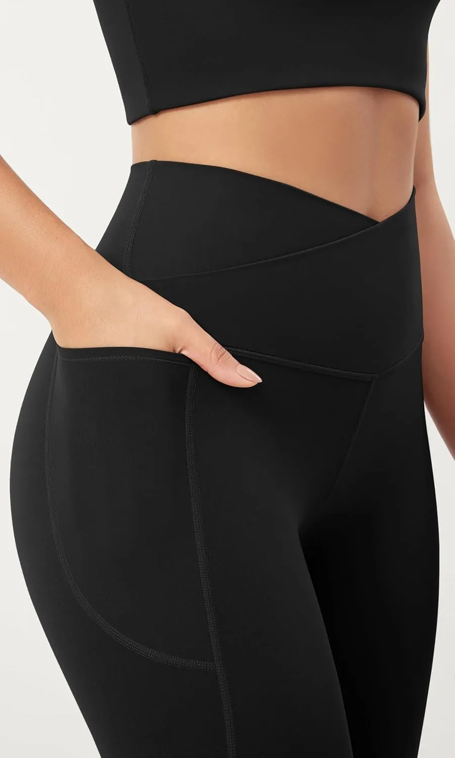 ODODOS Cloud Feeling Crossover 7/8 Leggings with Pockets for Women 25" / 28" V High Wasit Lounge Yoga Pants