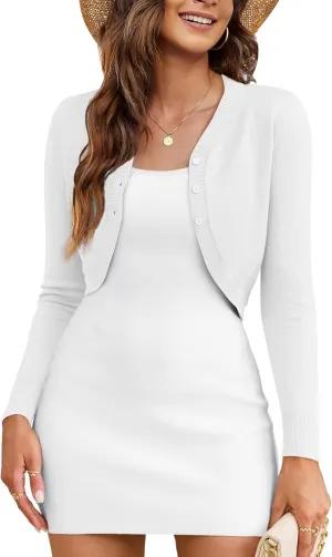 OmicGot Women's Long Sleeve Cropped Cardigan Sweaters Open Front Bolero Shrug for Dresses S-XL