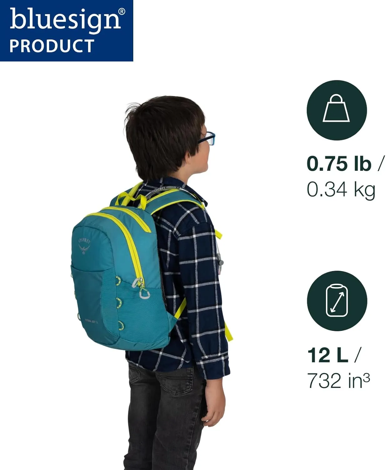 Osprey HydraJet 12L Kids' Hiking Backpack with Hydraulics Reservoir, Green Canopy
