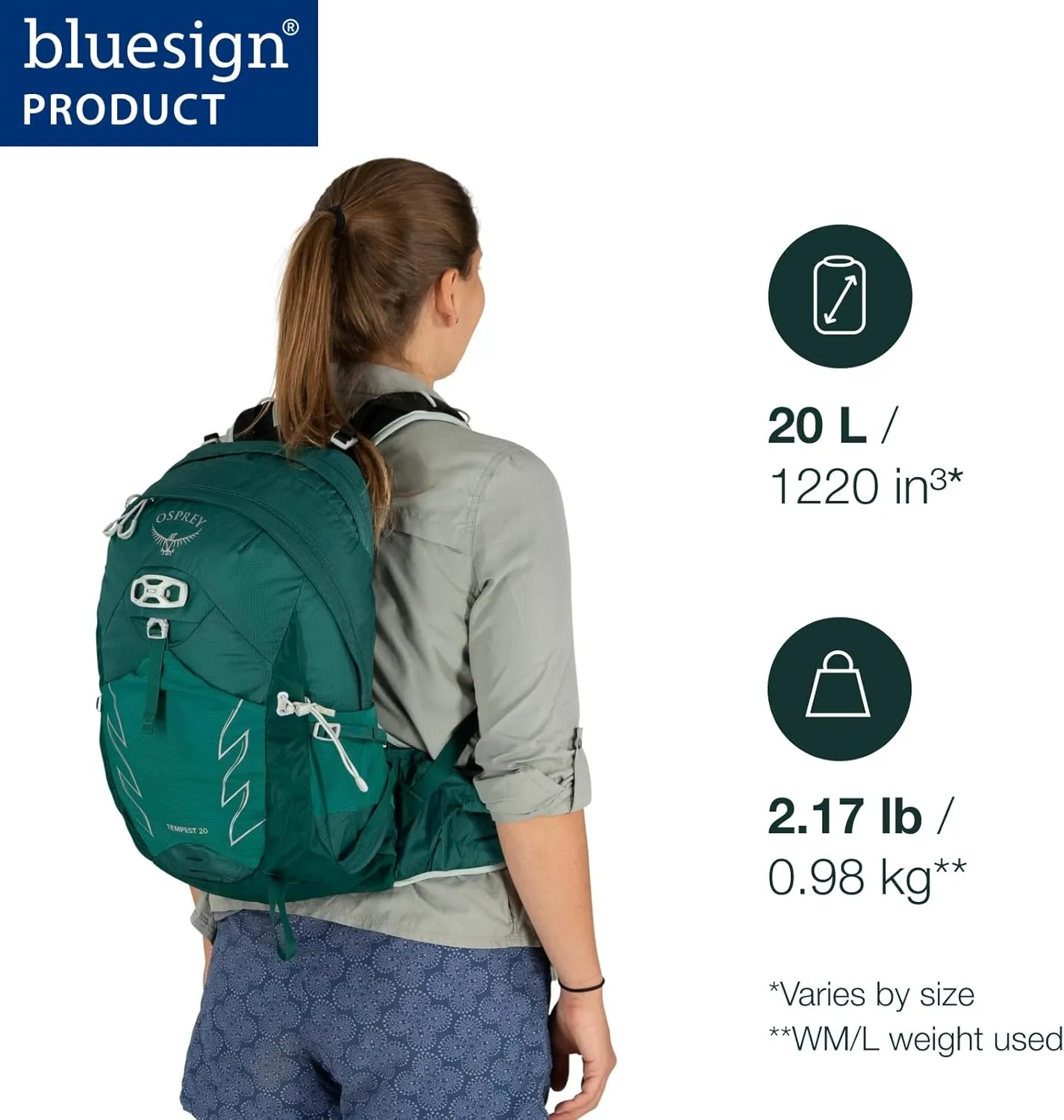 Osprey Tempest 20L Women's Hiking Backpack with Hipbelt, Jasper Green, WXS/S