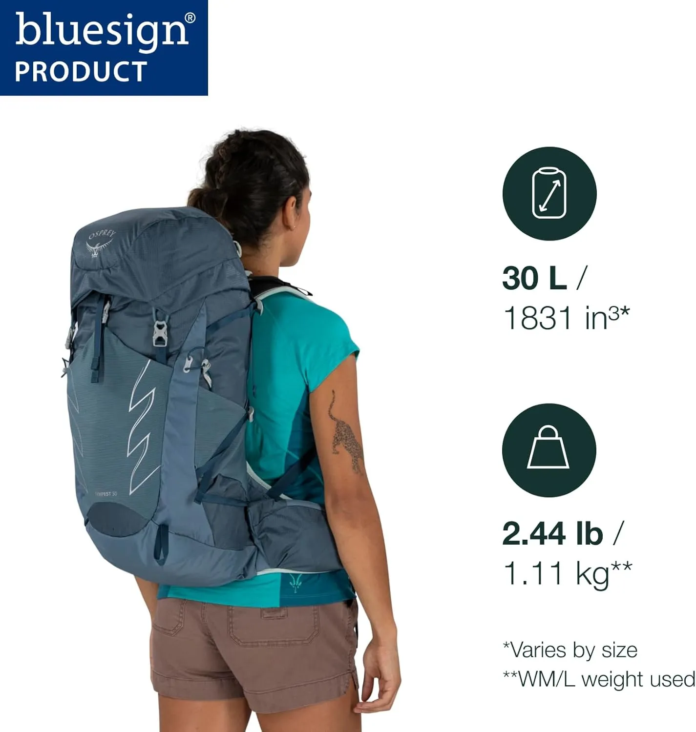 Osprey Tempest 30L Women's Hiking Backpack with Hipbelt, Stealth Black, WM/L