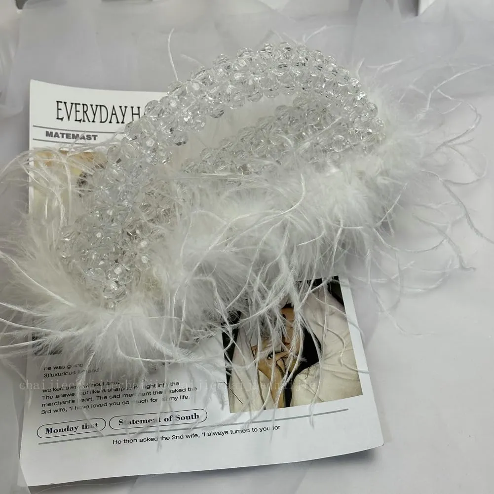 Ostrich Feather Beaded Purse for Women Shiny Evening Clutch Trendy Tote Gorgeous Handbags for Vacation Feast Party Wedding