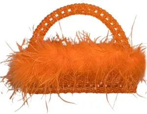 Ostrich Feather Beaded Purse for Women Shiny Evening Clutch Trendy Tote Gorgeous Handbags for Vacation Feast Party Wedding