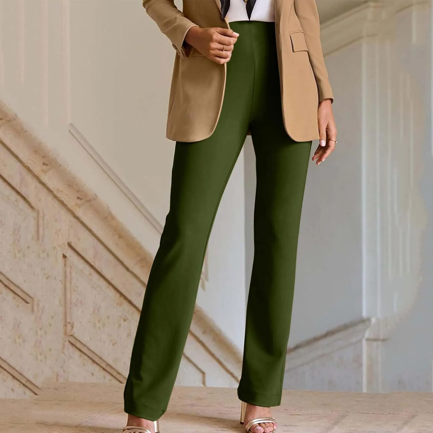 Pants for Women Comfort Stretch Loose Fit Leg Skinny High Waist Pull On Pants for Business Work Dress Bootcut Trousers
