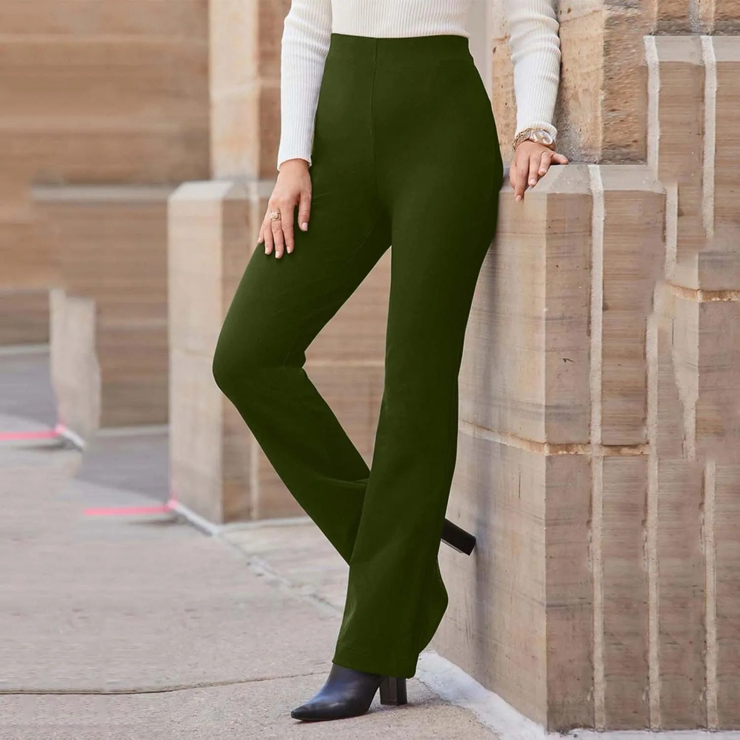 Pants for Women Comfort Stretch Loose Fit Leg Skinny High Waist Pull On Pants for Business Work Dress Bootcut Trousers