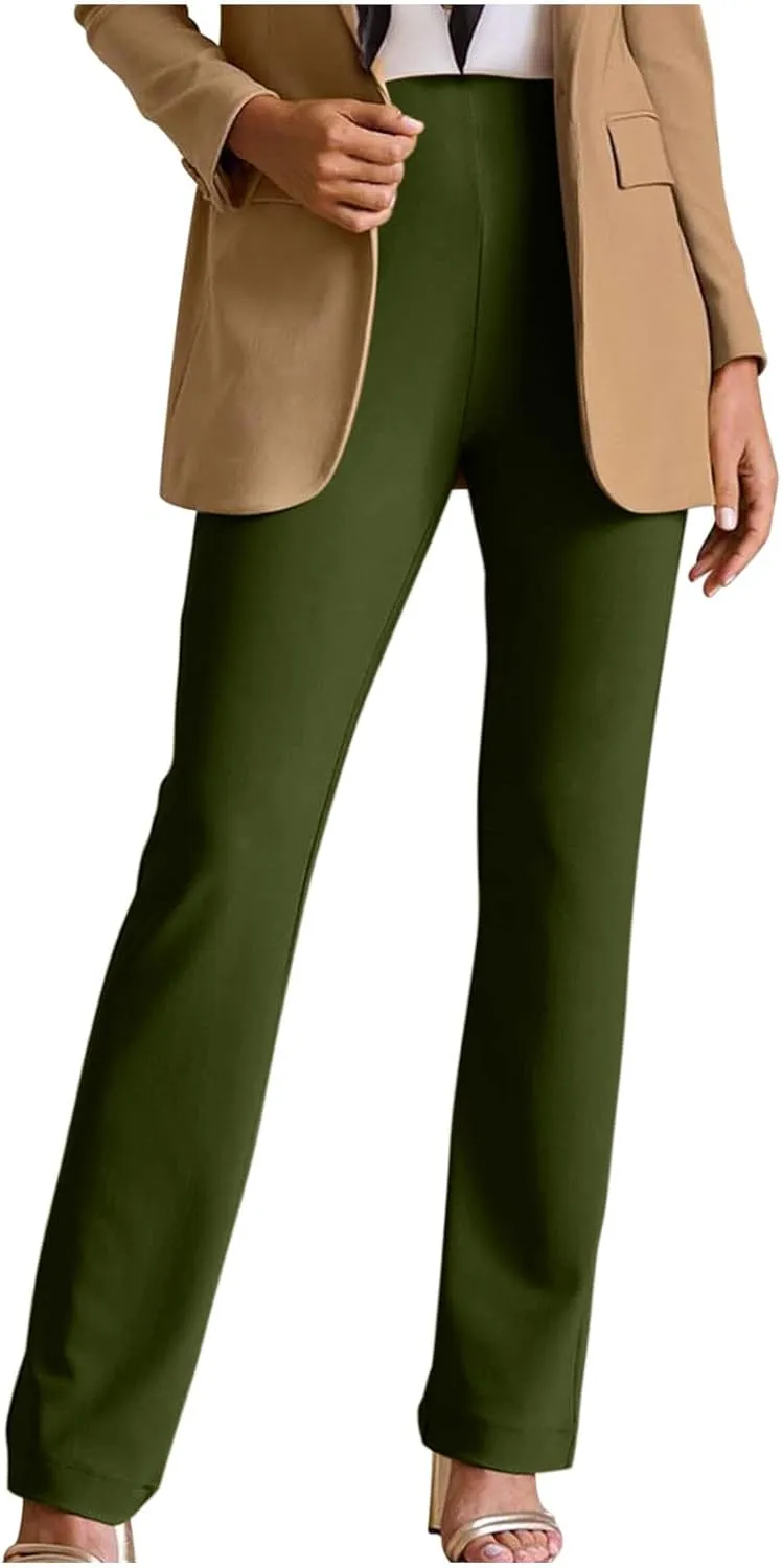 Pants for Women Comfort Stretch Loose Fit Leg Skinny High Waist Pull On Pants for Business Work Dress Bootcut Trousers