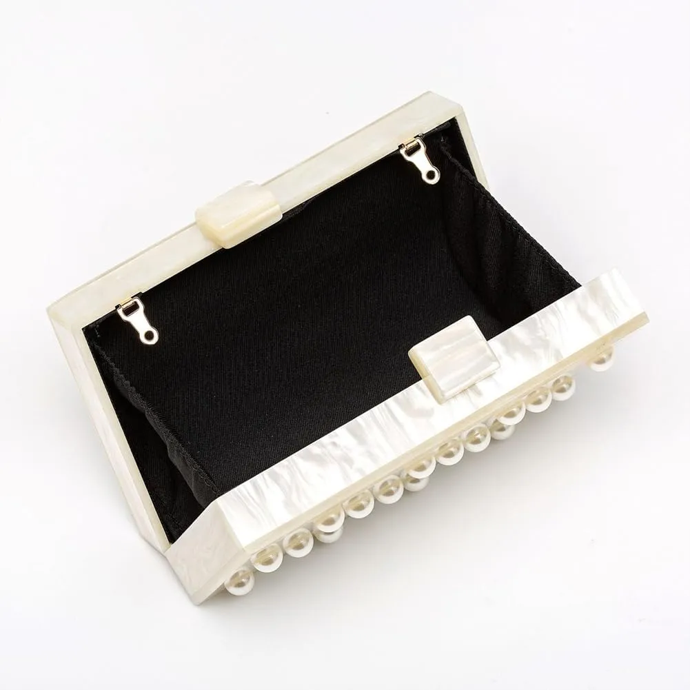 Pearl Acrylic Clutch Purse for Women Elegant Acrylic Evening Bag Unique Box Handbag for Wedding Party Prom