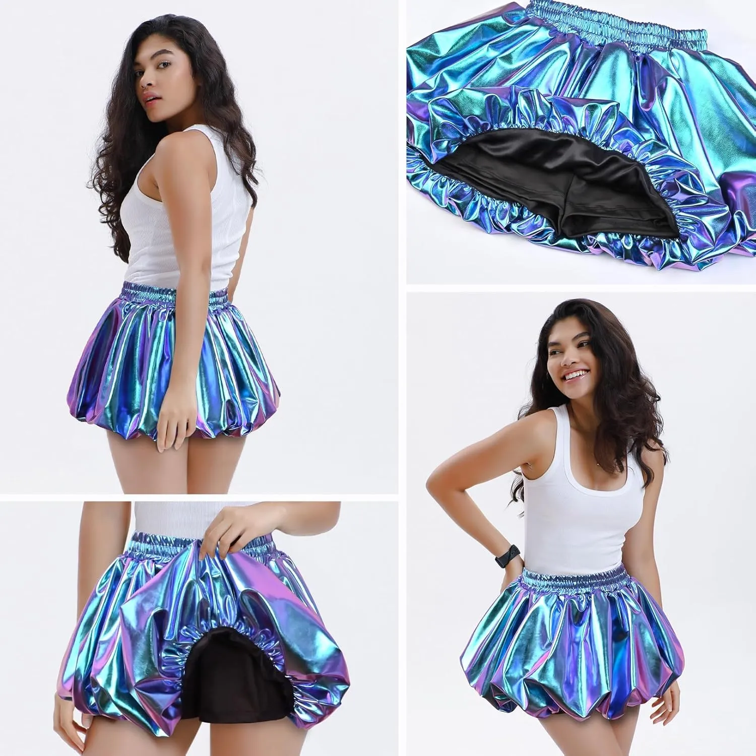 Perfashion Girls Bubble Skirt Metallic Puff Balloon Cute Mini Skorts Dance Outfits with Shorts 4-13Y
