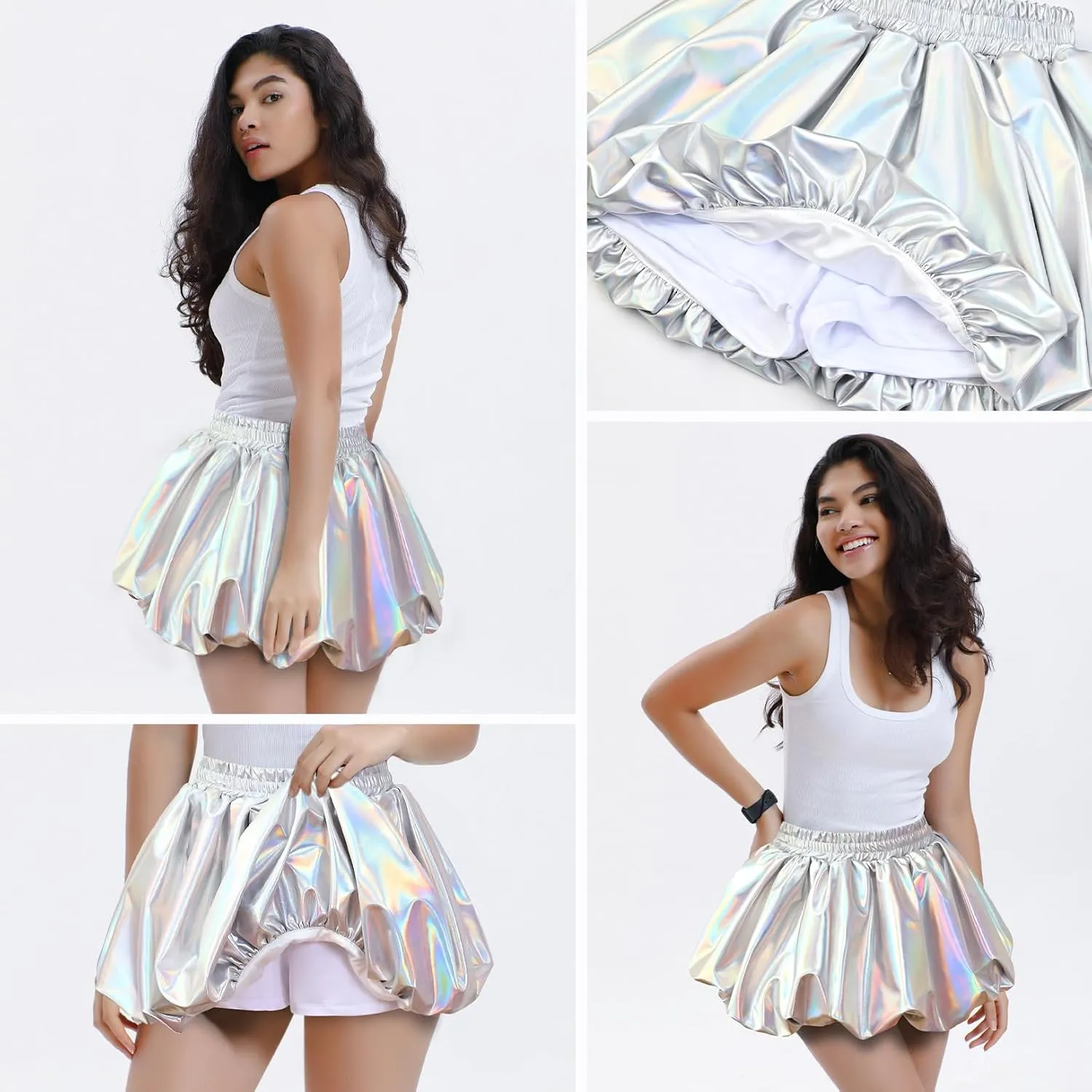 Perfashion Girls Bubble Skirt Metallic Puff Balloon Cute Mini Skorts Dance Outfits with Shorts 4-13Y