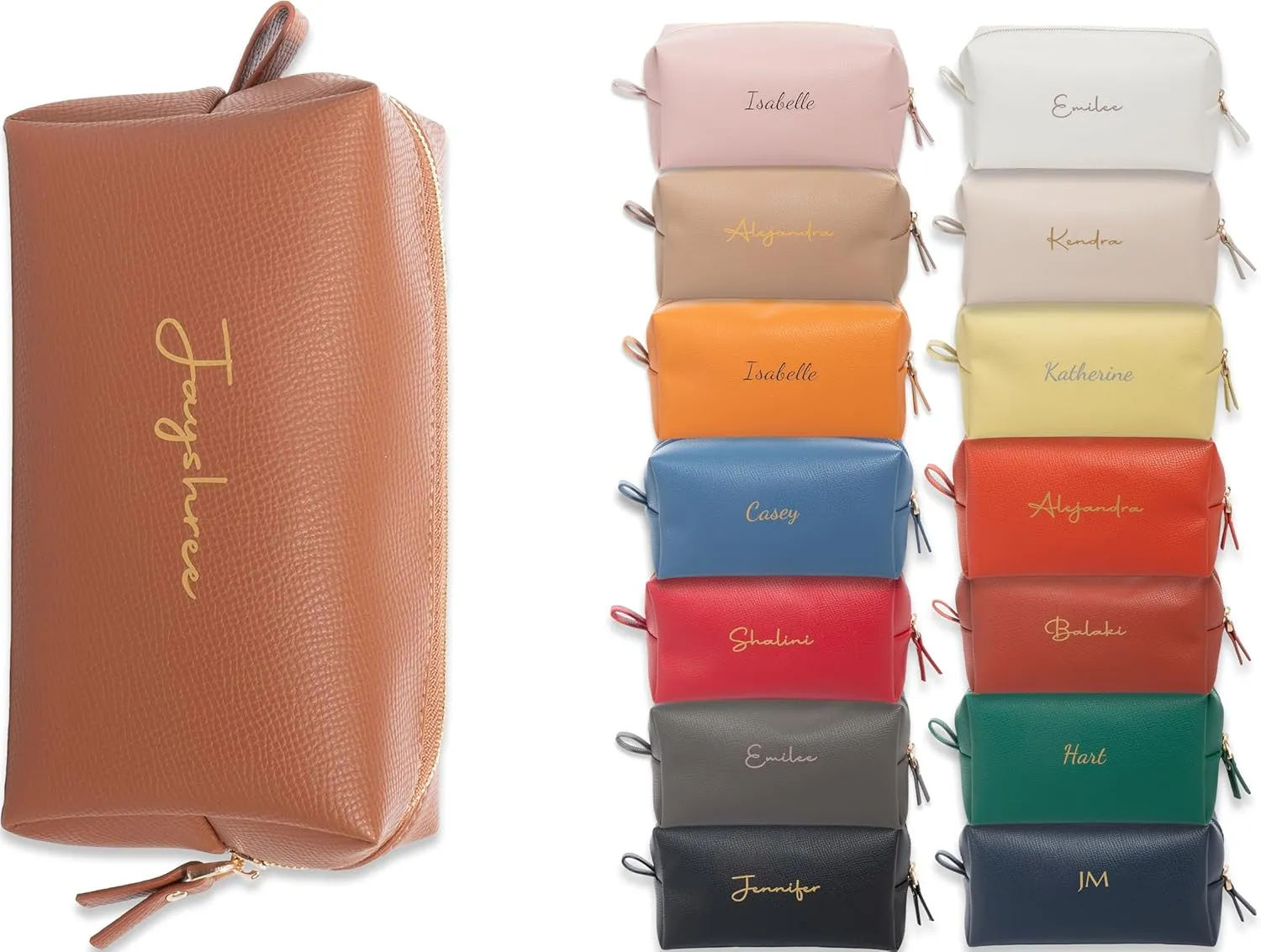 Personalized Bridesmaid Makeup Bag, Customized Wedding Gift, Toiletry Bag, Bridal Shower, Bachelorette (Dark Tan)