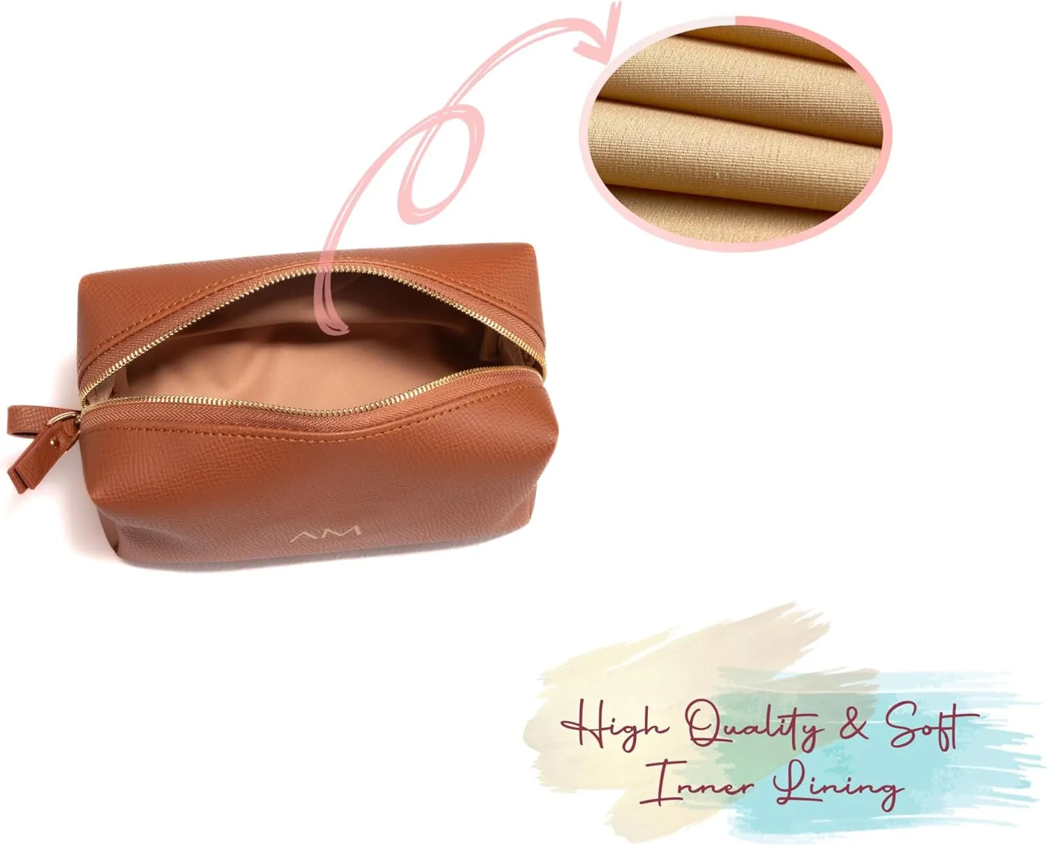 Personalized Bridesmaid Makeup Bag, Customized Wedding Gift, Toiletry Bag, Bridal Shower, Bachelorette (Dark Tan)