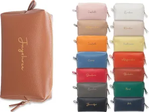 Personalized Bridesmaid Makeup Bag, Customized Wedding Gift, Toiletry Bag, Bridal Shower, Bachelorette (Dark Tan)