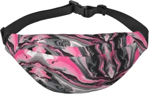 Pink Abstract Marble Gray Artistic Adjustable Belt Hip Bum Bag Fashion Water Resistant Hiking Waist Bag for Traveling Casual Running Hiking Cycling