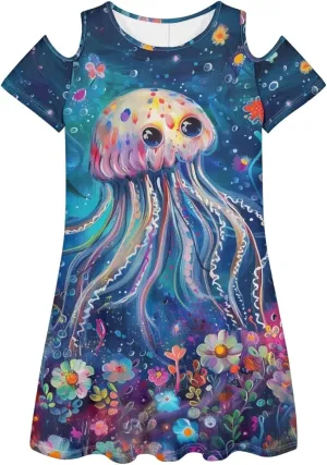PinUp Angel Summer Casual Cute Floral Crew Neck Sundresses with Artistic Oil Painting Animal Pattern Beach Dress for Women