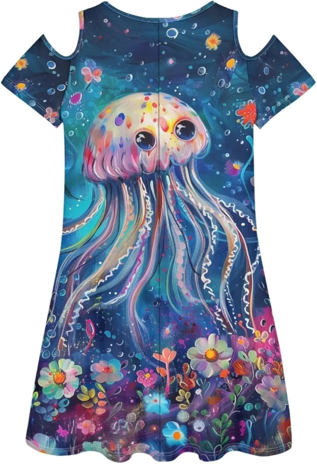 PinUp Angel Summer Casual Cute Floral Crew Neck Sundresses with Artistic Oil Painting Animal Pattern Beach Dress for Women