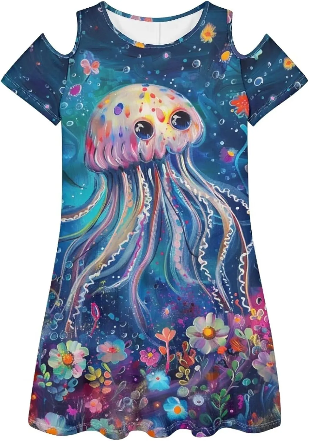 PinUp Angel Summer Casual Cute Floral Crew Neck Sundresses with Artistic Oil Painting Animal Pattern Beach Dress for Women