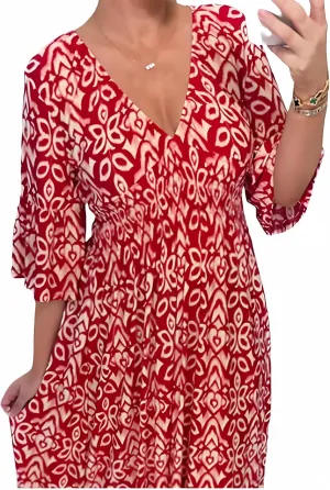 Plus Size Summer V Neck Floral Dress for Women, Loose Casual Print V-Neck Long Dress, Bohemian Wrap V Neck 3/4 Sleeve