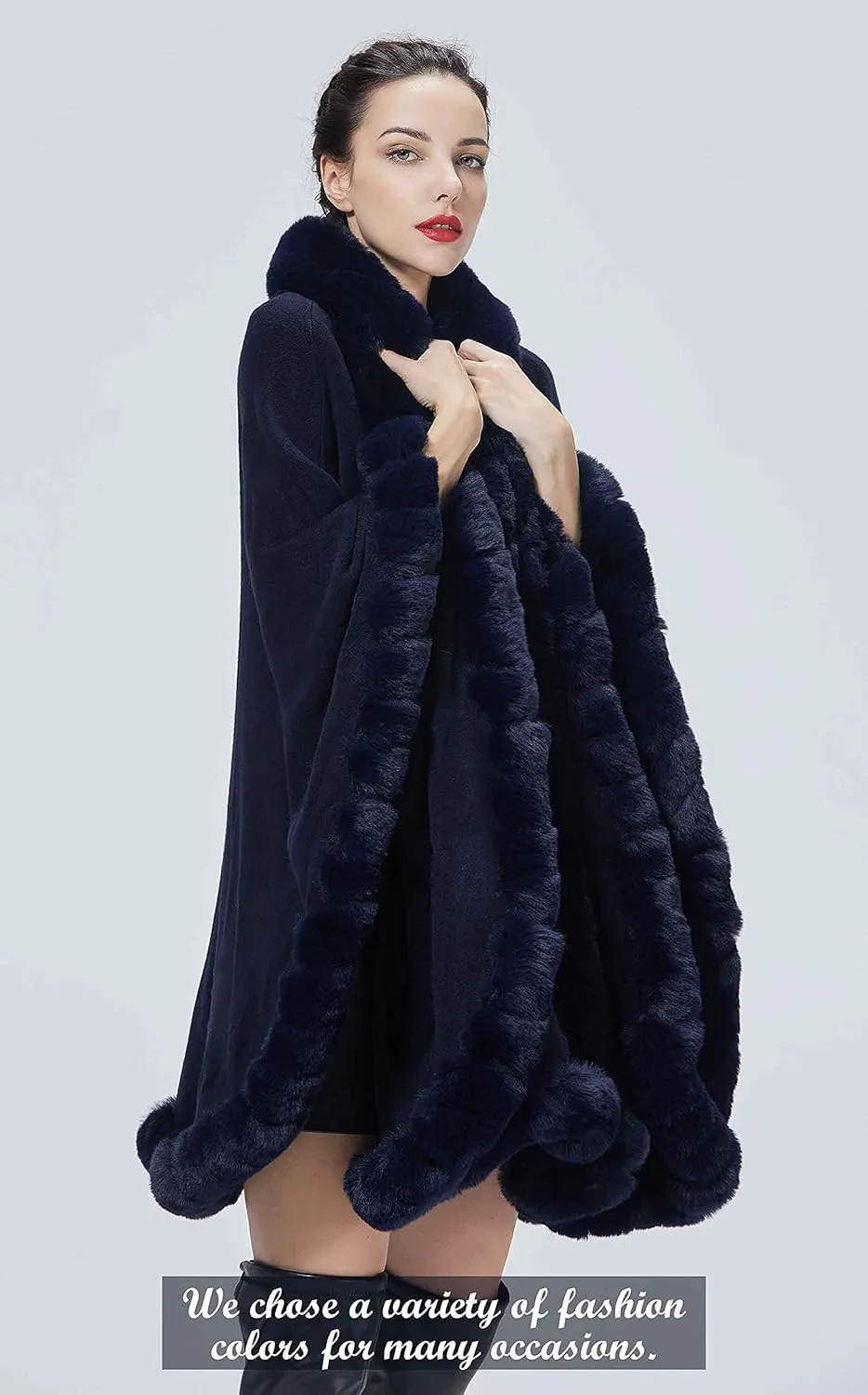 Poncho Shawl Wrap Winter Faux Fur Cape Cloak Coat with Faux Fur Trim Sleeveless Cardigan for Party