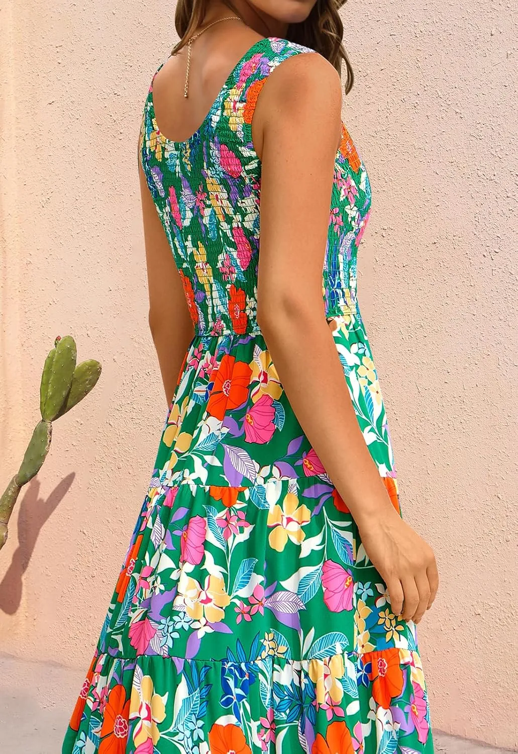PRETTYGARDEN Smocked Tank Floral Maxi Dresses for Women 2025 Wedding Guest Dress Sleeveless Flowy Long Sundress with Pockets