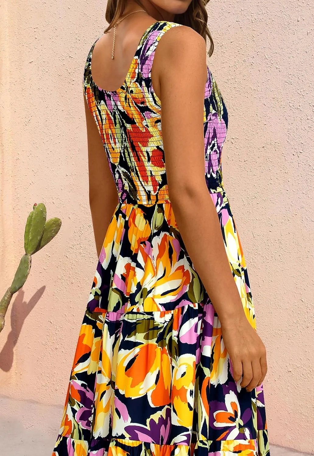 PRETTYGARDEN Smocked Tank Floral Maxi Dresses for Women 2025 Wedding Guest Dress Sleeveless Flowy Long Sundress with Pockets