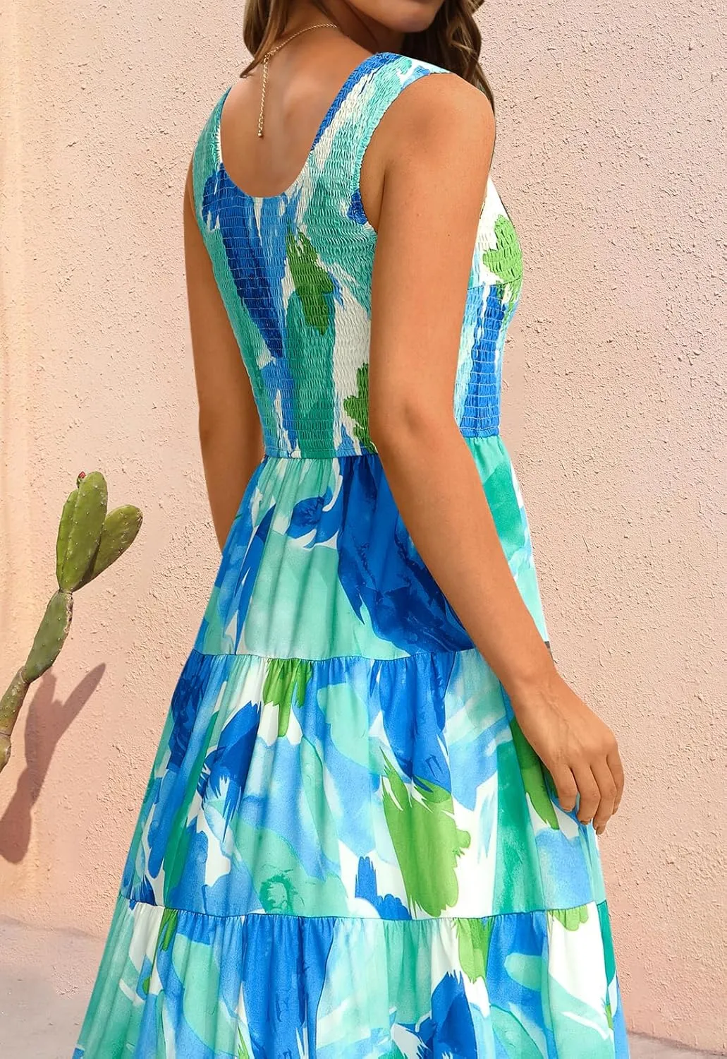 PRETTYGARDEN Smocked Tank Floral Maxi Dresses for Women 2025 Wedding Guest Dress Sleeveless Flowy Long Sundress with Pockets