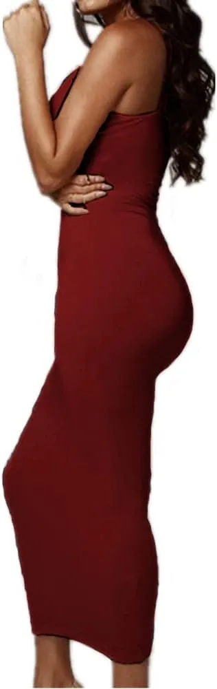 PRIMODA Women's Sexy Neon Asymmetrical Spaghetti Strap Dress Deep V-Neck Sleeveless Bodycon Midi Club Dress