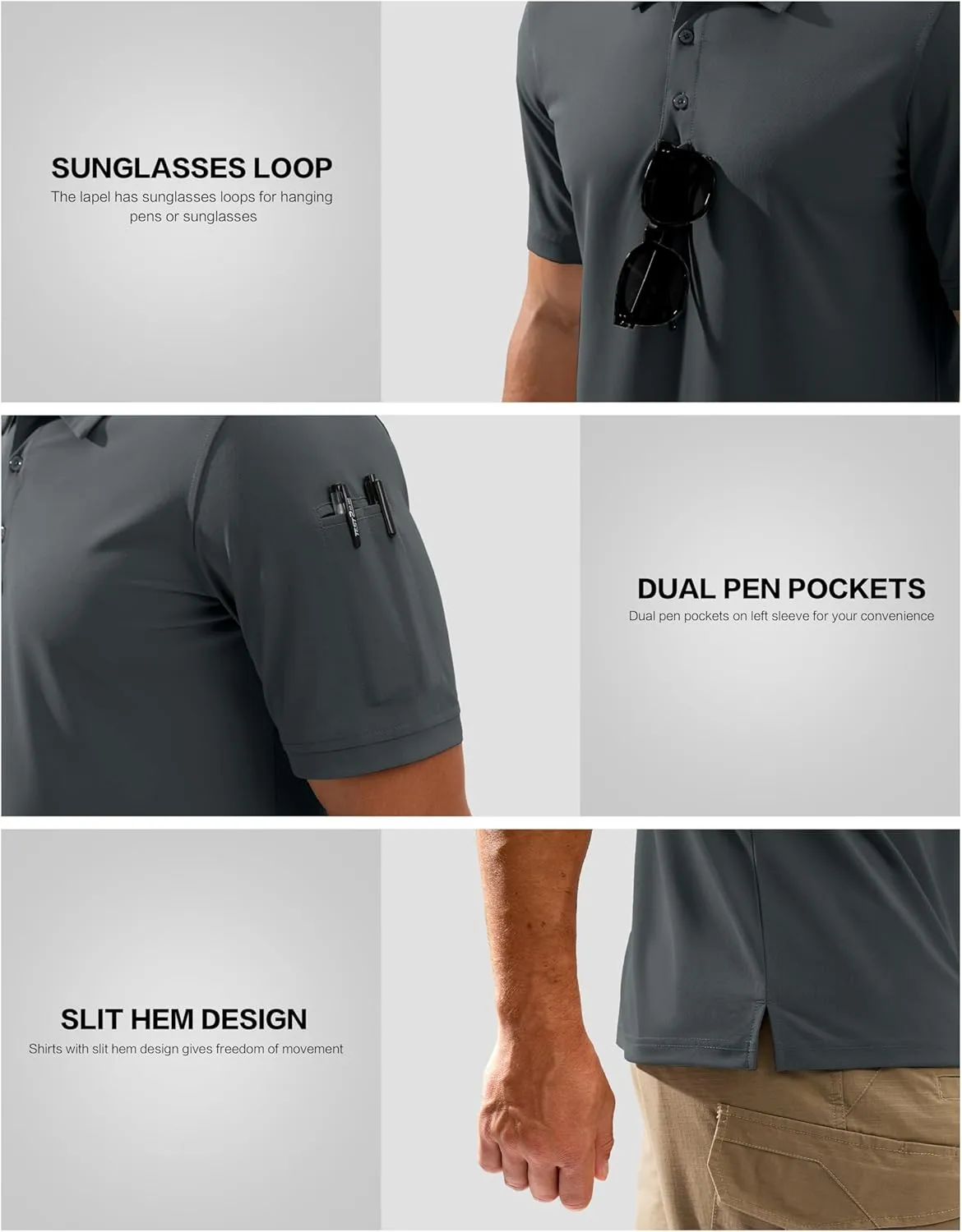 Pudolla Mens Tactical Shirts Short Sleeve Golf Work Polos Moisture Wicking Dry Fit Collared Shirt Lightweight Polo Shirt