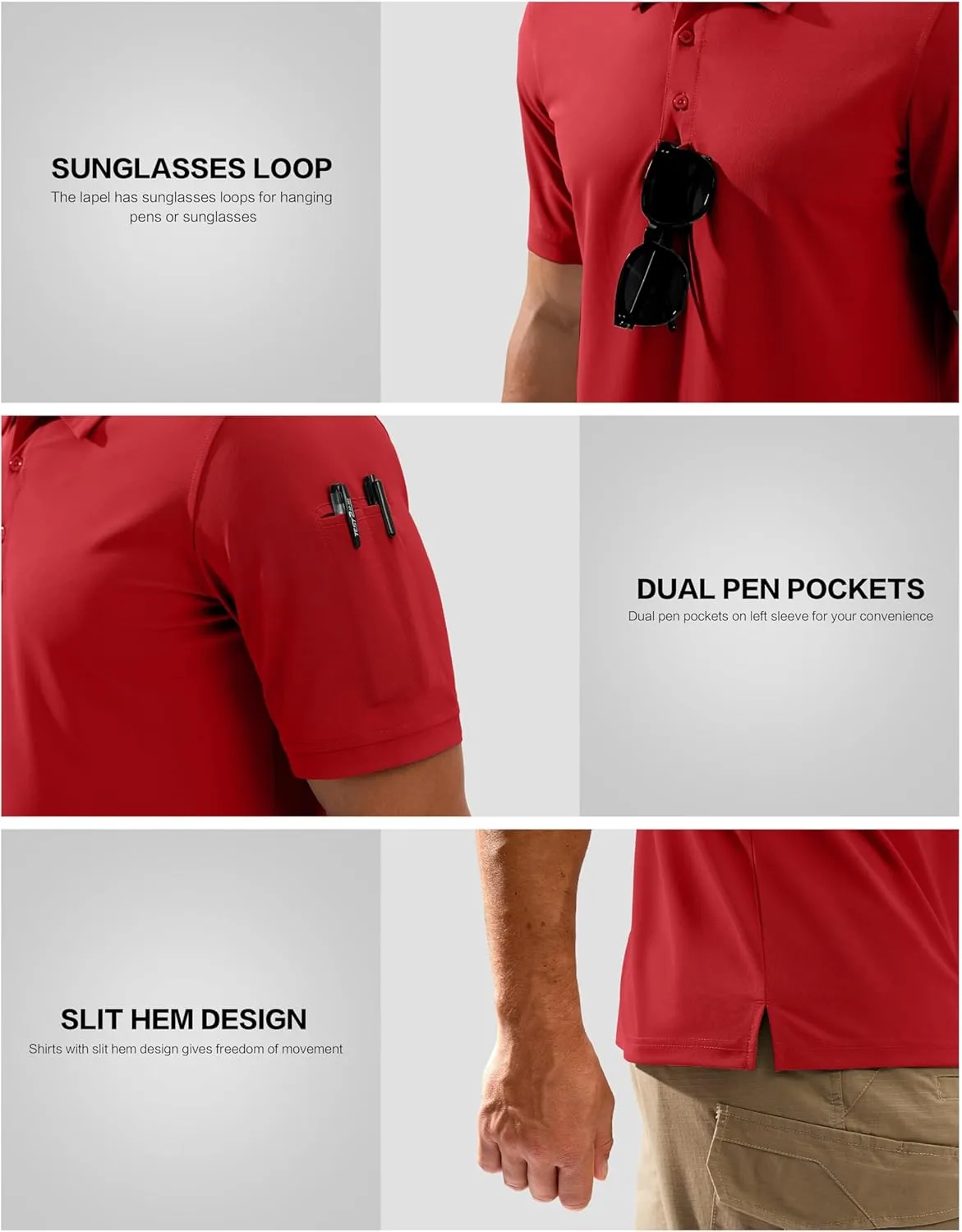 Pudolla Mens Tactical Shirts Short Sleeve Golf Work Polos Moisture Wicking Dry Fit Collared Shirt Lightweight Polo Shirt