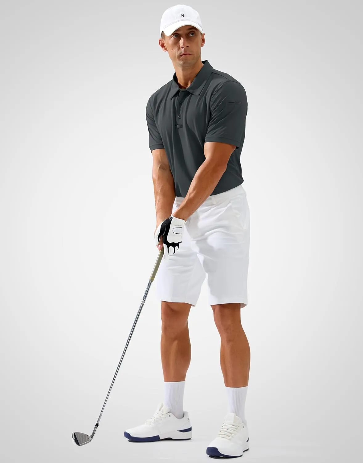 Pudolla Mens Tactical Shirts Short Sleeve Golf Work Polos Moisture Wicking Dry Fit Collared Shirt Lightweight Polo Shirt