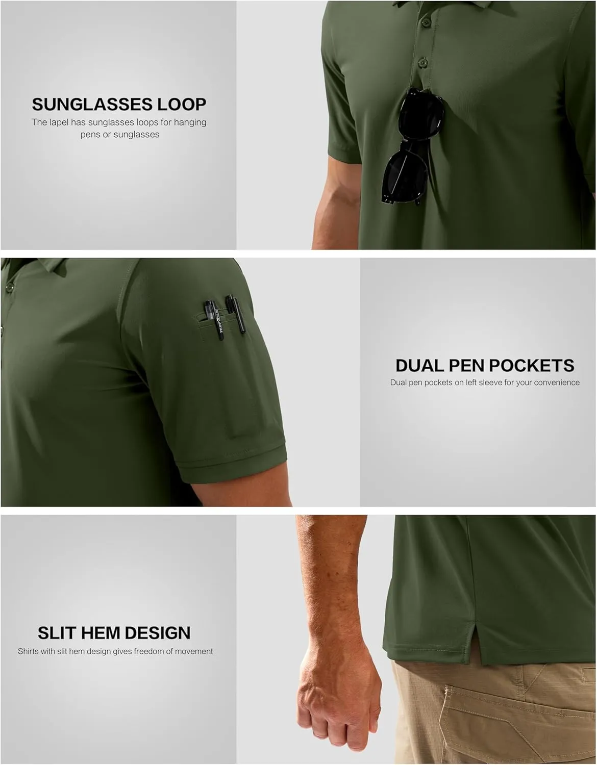 Pudolla Mens Tactical Shirts Short Sleeve Golf Work Polos Moisture Wicking Dry Fit Collared Shirt Lightweight Polo Shirt