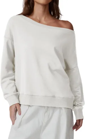 QINSEN Womens Oversized Sweatshirt Long Sleeve Off The Shoulder Pullover Casual Comfy Fall Outfits