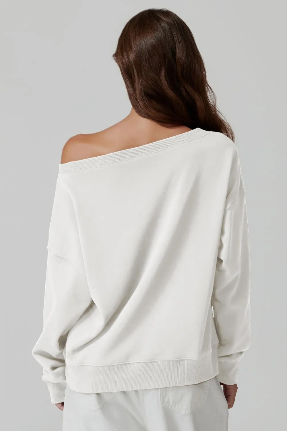 QINSEN Womens Oversized Sweatshirt Long Sleeve Off The Shoulder Pullover Casual Comfy Fall Outfits