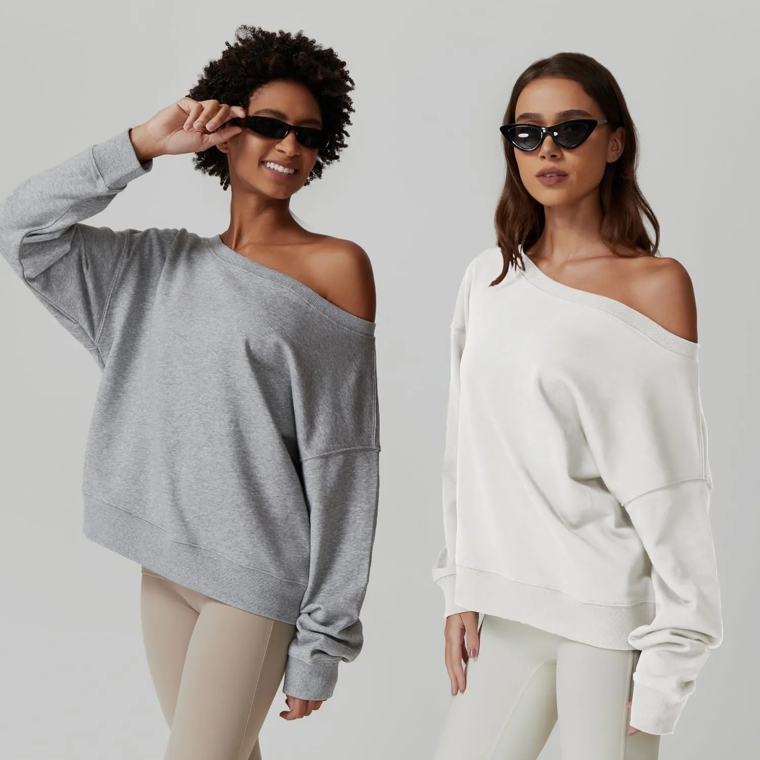QINSEN Womens Oversized Sweatshirt Long Sleeve Off The Shoulder Pullover Casual Comfy Fall Outfits