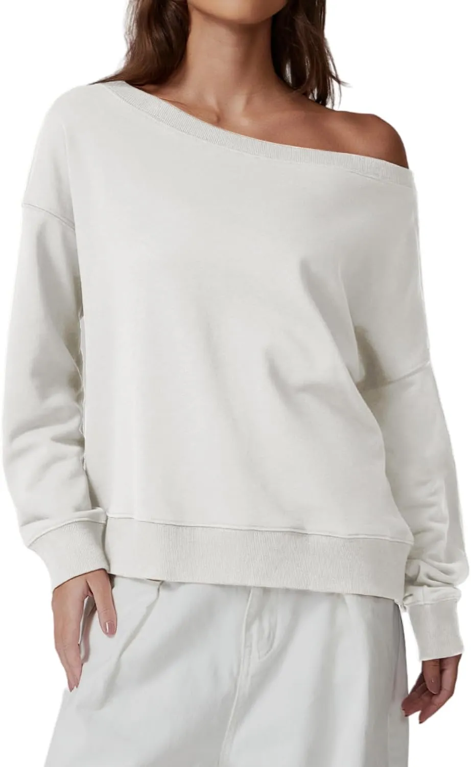 QINSEN Womens Oversized Sweatshirt Long Sleeve Off The Shoulder Pullover Casual Comfy Fall Outfits